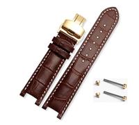 HuanJ Correa De Reloj De Cuero Con Muescas 20 * 11mm 22 * 13mm Compatible Con GC Guess Passa Cadena De Reloj Impermeable Genuina Lleathe Hombres Mujeres(Brown-white-gold,20x11mm)