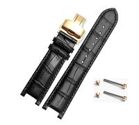 HuanJ Correa De Reloj De Cuero Con Muescas 20 * 11mm 22 * 13mm Compatible Con GC Guess Passa Cadena De Reloj Impermeable Genuina Lleathe Hombres Mujeres(Black-gold,22x13mm)