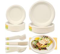 Huanmin 250Pcs Vajilla desechable, Menaje Desechable Verde, incluye platos, tenedores, cuchillos y cucharas(50 Invitados)