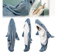 Huanmin Manta de Tiburón Azul Shark Blanket Hai Decke, Saco de Dormir Disfraz Para Adultos, Fiestas de Pijamas de Dibujos Animados (W70*L170CM)