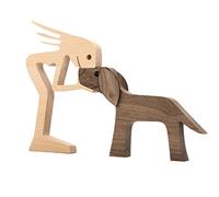 HUANRU Últimas madera escultura adornos, estilo abstracto gente con estatua perro, amistad entre perro y gente monumentos estatua para hombres mujeres niños niñas ancianos