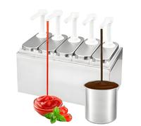 HuanSebesity Dispensador Salsa 2 Litro,Estación Bombeo Comercial con Cabezal Presión Giratorio 360°,Dispensador de Salsa Plástico de Acero Inoxidable, Catering 5Pumps2L