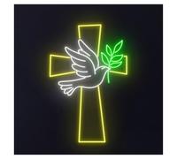 HUANTY Decoración de Fiesta con Letrero de neón Letrero De Neón con Forma Paloma, Cruz Jesús, Voladora, Luz LED, Cristo, Paz, Pájaro, Libertad, Hoja, Rama, Decoración Pared para Habitación 60cm