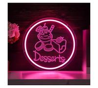 HUANTY Decoración de Fiesta con Letrero de neón Letrero De Neón Desserts con Helado, Pastel, Grabado 3D, Luz USB, Decoración De Pared Iluminada para Panadería Cafetería Tienda De Postres 36cmx36cm