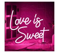 HUANTY Decoración de Fiesta con Letrero de neón Letrero De Neón Love Is Sweet con Luz LED Regulable Y Alimentación por USB para Bodas, Despedidas De Soltera, Compromisos, Despedidas 30cmx26.4cm