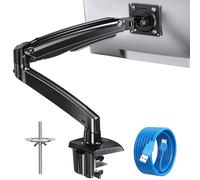 HUANUO Brazo de Monitor Individual para Pantallas de 13 a 49 Pulgadas, soporta de 2 a 12 kg, Soporte de Escritorio Ajustable con Puerto USB, VESA 75/100 mm, Dos Opciones de Montaje