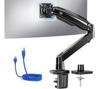 HUANUO Brazo Monitor Individ hasta 49 pulg, Soporte Monitor Computadora Ultraancho con Carga 12 kg, Pie Ajustable Mejorado con Puert USB, Base Abrazadera tipo C y de Taponería, VESA 75x75 o 100x100 mm