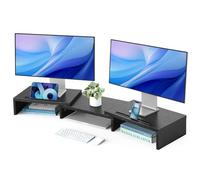 HUANUO Elevador Monitor Doble, Soporte Monitor Ajust con 2 Ranuras, Soporte Organizador Escritorio 2 Monitores, Elevador Monitor de Madera Estante Multiusos Escritorio Orden, Port, PC, Negro