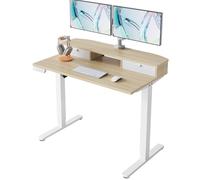 HUANUO Escritorio Elevable 100 x 60 cm con 2 Cajones, Escritorio Ajustable en Altura con Soporte Tipo Abrazadera en C, Mesa Elevale de Pie para Oficina en Casa con 4 Memorias de Altura