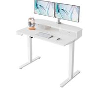 HUANUO Escritorio Elevable 100 x 60 cm con 2 Cajones, Escritorio Ajustable en Altura con Soporte Tipo Abrazadera en C, Mesa Elevale de Pie para Oficina en Casa con 4 Memorias de Altura