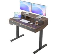 HUANUO Escritorio Elevable 100 x 60 cm con Cajones, Comp con Abraz C, Escritorio Ajustabl en Altura para Sentado/De Pie, Mesa Elevable para Oficina en Casa con 4 Niveles Altur Memor