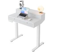 HUANUO Escritorio Elevable Pequeñ 80 x 53 cm con Cajones, Comp con Abraz C, Escritorio Ajustabl en Altura para Sentado/De Pie, Mesa Elevable para Oficina en Casa con 4 Niveles Altur Memor