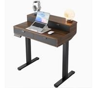 HUANUO Escritorio Elevable Pequeñ 80 x 53 cm con Cajones, Comp con Abraz C, Escritorio Ajustabl en Altura para Sentado/De Pie, Mesa Elevable para Oficina en Casa con 4 Niveles Altur Memor