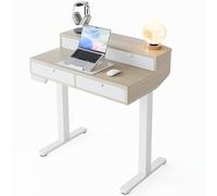HUANUO Escritorio Elevable Pequeñ 80 x 53 cm con Cajones, Comp con Abraz C, Escritorio Ajustabl en Altura para Sentado/De Pie, Mesa Elevable para Oficina en Casa con 4 Niveles Altur Memor