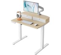HUANUO Escritorio Elevable Pequeño 80 x 53 cm con 2 Cajones, Escritorio Ajustable en Altura con Soporte Tipo Abrazadera en C, Mesa Elevale de Pie para Oficina en Casa con 4 Memorias de Altura