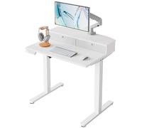HUANUO Escritorio Elevable Pequeño 80 x 53 cm con 2 Cajones, Escritorio Ajustable en Altura con Soporte Tipo Abrazadera en C, Mesa Elevale de Pie para Oficina en Casa con 4 Memorias de Altura