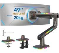 HUANUO RGB Brazo Monitor para Pantallas Ultrawide hasta 49", Soporte Individual Robusto Carg Pesad para 20kg,Soporte Monitor Total Ajustabl con Base de Abrazadera Tipo C y Orificio,VESA Máx 100x100mm.