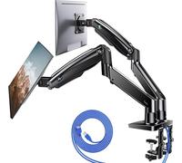 HUANUO Soporte Monitor Doble para 13 a 40 pulg, Brazo Monitor Doble con USB, Ajustable en Altura,VESA con Base Abraz C/Grommet, Cada Brazo Soporta hasta 12kg, HNDS7