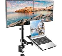 HUANUO Soporte Monitor Portatil, Soporte Monitor Doble Ajustable en Altura con Bandeja para Portatil/Teclado,Compat con Dos Pantall Comput Planas/Curvas de 13 a 27 Pulg y Portatil/teclado 10 a 17 Pulg