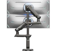 HUANUO Soporte para Dos Monitores para Pantal Ultraanch 13-49”, hasta 18kg, Brazo Monitor Doble Aluminio Resist y Extra Alto, Soporte Monitor Doble Apilado Vert y Total Ajustable, VESA Máx 100x100mm