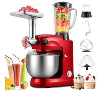 Huanyu 4-in-1 Amasadora Multifuncional 7L Batidora Amasadora con Batidora de 1,5 l, Picadora de Carne y Mini molinillo de café Robot De Cocina para la mayoría de la cocina casera (Rojo)