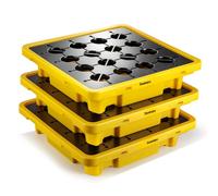 Huanyu 43L Plataforma de Contención de Derrames Apilable Bandeja de Contención de Derrames de 1 Bidón con Salida de Drenaje Capacidad de Carga de 800kg 67x67x15cm para Almacenes Fábrica(3Pcs)