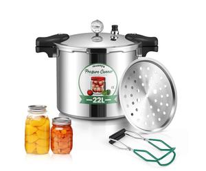 Huanyu Olla a Presión 22L con Manómetro y Peso de Presión 15PSI Esterilizador de latas con base de aleación compatible con cocinas de inducción y gas Conservas a presión