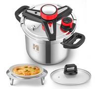 Huanyu Olla a presión 3 en 1 Ollas a presión de acero inoxidable de 6 litros con placa vaporera y tapa de cristal Olla a presión a prueba de explosiones Apta para todo tipo de cocinas (7 L)