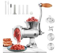 Huanyu Picadora de carne manual de acero inoxidable con embutidor de salchichas y accesorio para galletas. Picadora de carne manual apta para lavavajillas (n.º 8)