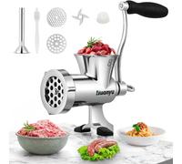 Huanyu Picadora de Carne Manual de Acero Inoxidable con Rellenador de Salchichas Apta para Lavavajillas Picadora de Carne Manual para Carne de Cerdo y Verduras Picadora de Carne M8