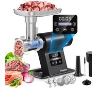 Huanyu Picadora eléctrica de carne de 2000 vatios con control táctil. Máquina eléctrica multifuncional para picar carne con 2 cuchillas, 3 placas de corte, kit para kibbeh y tubo para salchichas