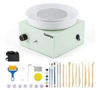 Huanyu Volante de Alfarería 10cm Mini Volante de Alfarería Eléctrico 0-2000RPM Velocidad Ajustable Volante de Alfarería Cerámica con 27pcs Kit de Herramientas de Alfarería (Verde)
