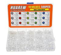 HUAREW 10 Valores 500 piezas LED diodo emisor de luz 3 mm 5 mm con de blanco, rojo, amarillo, verde, azul 5 colores kit de clasificación