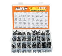 HUAREW 24 valores 600 piezas 0.1 uF a 1000 uF MFD 10 16 25 50 V voltios kit de clasificación de condensadores electrolíticos de aluminio