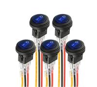 HUAREW interruptor redondo emisor de luz LED azul KCD1-8 interruptor basculante impermeable 12V 20A marino y varias luces impermeables de 3 pines con control de cable (5 piezas)