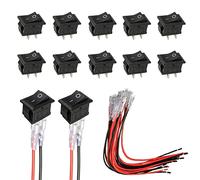 HUAREW Mini interruptor basculante T85 KCD1-101 Interruptor basculante SPST de 2 pines con cableado negro (10 piezas)