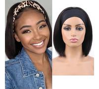 Huarisi 10 inch Human Hair Headband Bob Wigs for Women 8a Short Straight Brazilian Virgin Hair Wig None Lace Natural Color 150 Density Realistic Shoulder Length