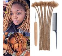 Huarisi 12 Inch Pre-colored Human hair Dreadlocks Extensions for Black Women Afro Kinky 10 Strands 0.4cm Auburn Real Hair Handmade Loc Extensions Permanent for Men Color 30 Will not Fade