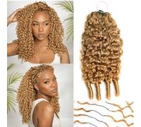 Huarisi 14 Inch Blonde Burmese Curly Miracle Knots Crochet Human Hair | 50 strands 50g a Pack Pre-separated Feather Crochet Hair Bundles Extensions Curly #27 for Women Lightweight Reusable