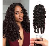 Huarisi 16 Inch Dark Brown Feather Crochet Human Hair for Black Women | Colour 2 Miracle Knots Burmese Curly Crochet Hair Bundles Knotless Invisible Hair Extensions 50g a Pack