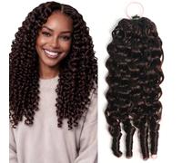 Huarisi 22 inch Burmese Curly Feather Crochet Hair Extensions #2 50g a Pack | Dark Brown Curly Invisible Knotless Crochet Human Hair Bundles Pre Seperated Reusable for Black Women