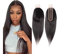 Huarisi 2x6 Closure Human Hair 12 Inch Brazilian Virgin Straight Free Part Closure with Baby Hair Swiss Transparent Lace Sew in Natural Colour