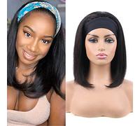 Huarisi 9a Headband Wigs Bob Human Hair 12 Inch Straight Brazilian Wig Short Remy Hair Blunt Cut without Bangs None Lace for Black Women 150 Density