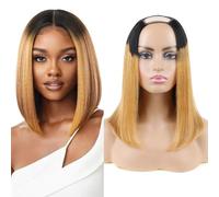 Huarisi Black to Auburn Brown Bob Wigs for Women12 Inch U Part Ombre Brown Wigs Human Hair 2 Tone 1b/30 Color None Lace Leave Out