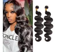 Huarisi Body Wave Human Hair Bundles 2 Bundles 12 14 inch Brazilian Virgin Wavy Weaves 10A Remy Hair Extensions for Black Women 100g/pc