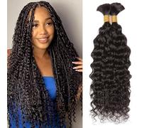 Huarisi Bulk Human Hair Water Wave for Braiding 1 Bundle 50g 16inch 100% Human Hair for Boho Braids Raw Virgin Bulk Hair Water Wave Braiding Hair No Weft (natural color, 50gx2Bundles)