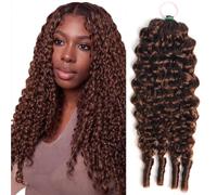 Huarisi Burmese Curly Crochet Human Hair Extensions 22 Inch 50g a Pack #4 | 50 Strands Pre-Separated Pre-Looped Knotless Invisble Feather Crochet Hair Bundles for Women Medium Brown Lightweight
