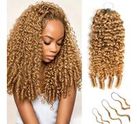 Huarisi Burmese Curly Feather Crochet Human Hair Colour 27 for Black Women | 16 inch 50g Honey Blonde Pre Looped Pre-Separated Miracle Knots Curly Crochet Human Hair Extensions #27 50 Strands Reusable