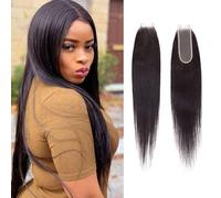 Huarisi Closure Human Hair 2x6 16 inch Natural Colour Straight Brazilian Virgin Hair Bleached Knots Transparent Lace Closures with Baby Hair Free Part Sew in