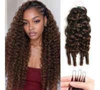 Huarisi Colour 4 Burmese Curly Feather Crochet Hair Bundles 50 Strands 18” | Brown Pre-Separated Invisible Miracle Knots Curly Crochet Human Hair Extensions for Black Women 50g a Pack Reusable